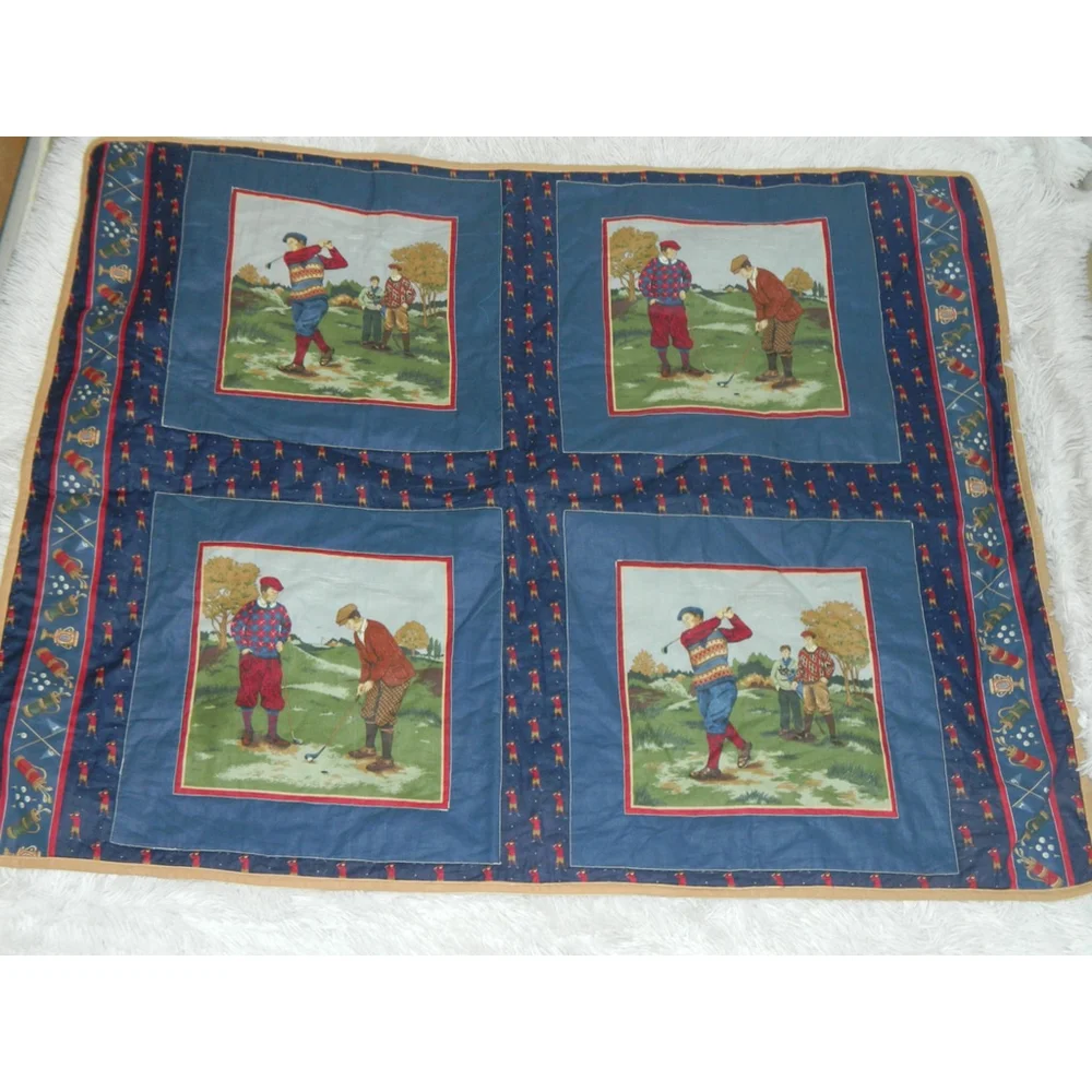 Handmade Quilt Size 44x34 Blue Golf‎ Vintage Style Four Square